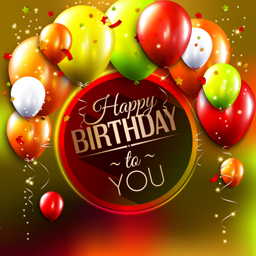 Birthday card with colored balloons vector 03