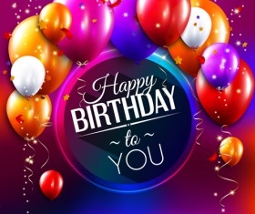 Birthday card with colored balloons vector 04