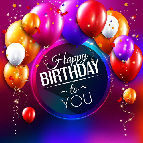 Birthday card with colored balloons vector 04