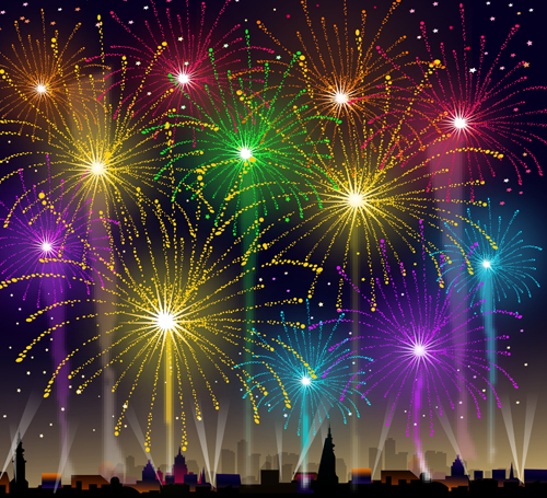 Brilliant holiday fireworks vectors set 04