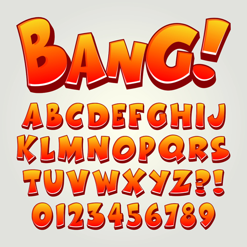 Cartoon bang alphabet with numbers vector