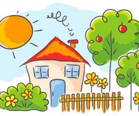 Cartoon landscape hand drawn vectors 02