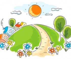 Cartoon landscape hand drawn vectors 04