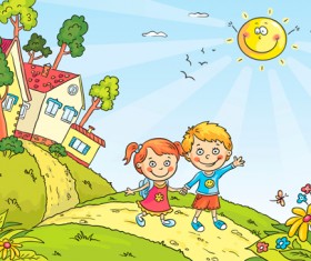 Cartoon landscape hand drawn vectors 05