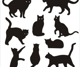 Cat silhouettes vectors set 01