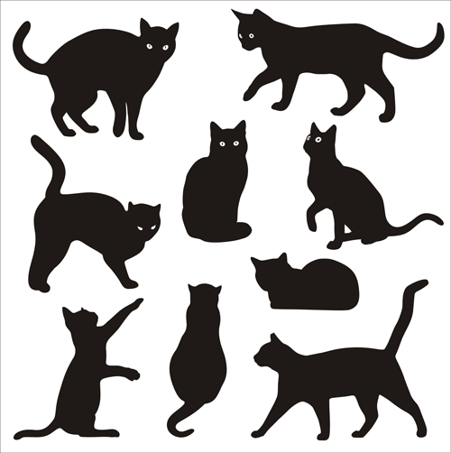 Cat silhouettes vectors set 01