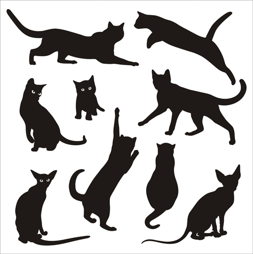 Cat silhouettes vectors set 02