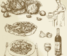 Chef with cooking hand drawn vector 01