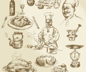 Chef with cooking hand drawn vector 02