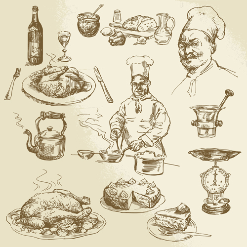 Chef with cooking hand drawn vector 02