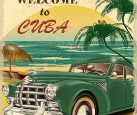 Classic cars and travel vintage poster vector 01