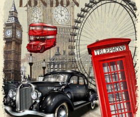 Classic cars and travel vintage poster vector 02