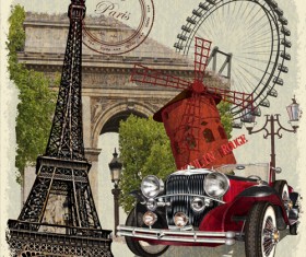 Classic cars and travel vintage poster vector 03