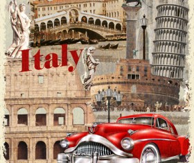 Classic cars and travel vintage poster vector 04