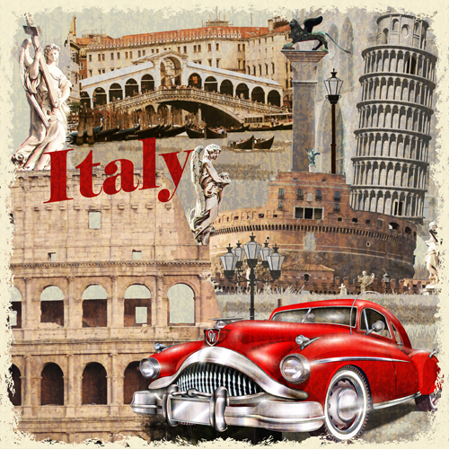 Classic cars and travel vintage poster vector 04