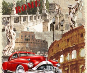 Classic cars and travel vintage poster vector 01 free download