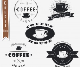 Coffee black logos with labels vector set 01