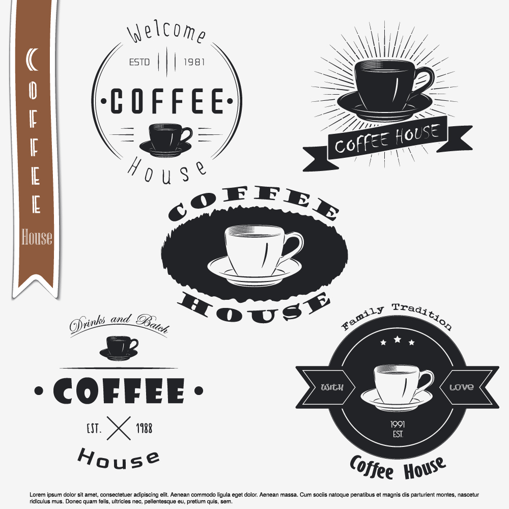 Coffee black logos with labels vector set 01