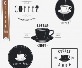 Coffee black logos with labels vector set 02