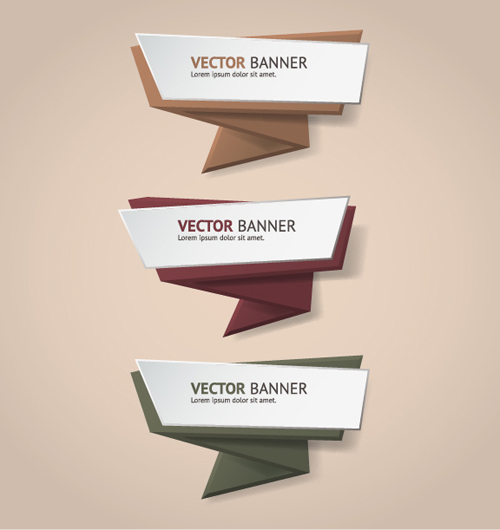 Colored origami banners vectors material 02