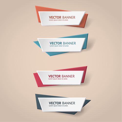 Colored origami banners vectors material 03