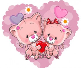 Cute cat with love elements vectors 01