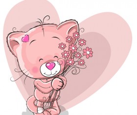 Cute cat with love elements vectors 02