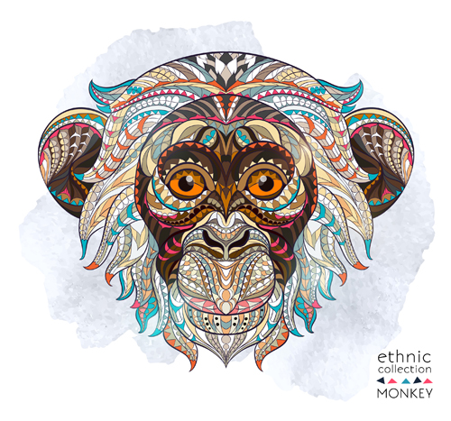 Ethnic pattern monkey vector