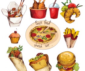 Fast food menu hand drawn vector 02