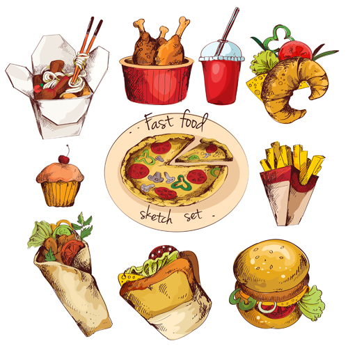 Fast food menu hand drawn vector 02