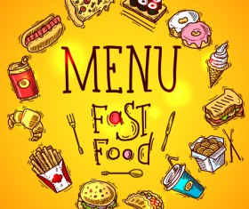 Fast food menu hand drawn vector 03