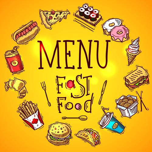 Fast food menu hand drawn vector 03