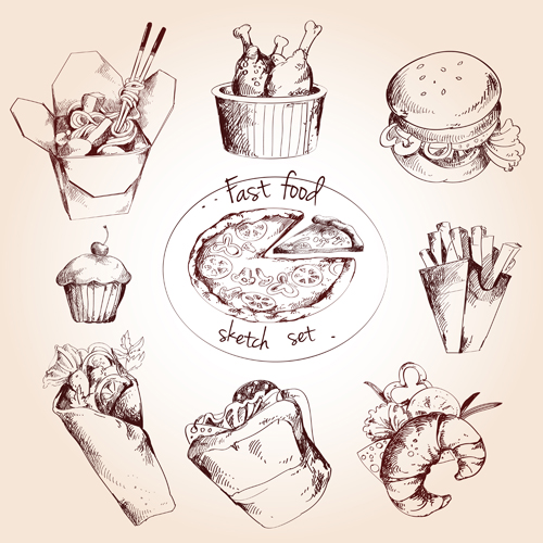 Fast food menu hand drawn vector 05