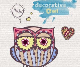 Floral decorative owl vector material 01