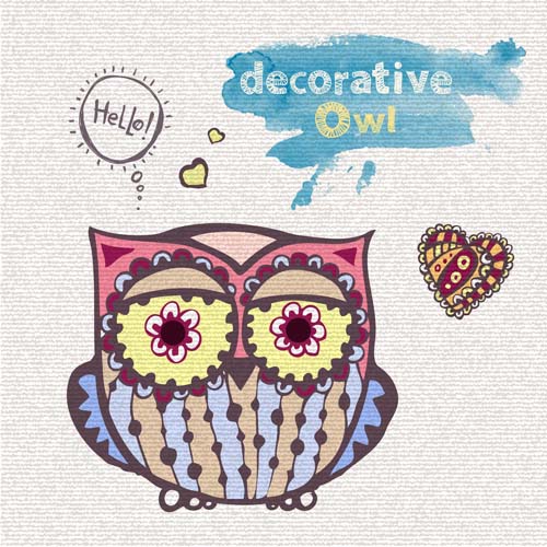 Floral decorative owl vector material 01