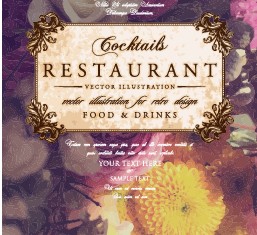 Flower restaurant menu cover vintage styles vector 01