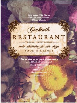 Flower restaurant menu cover vintage styles vector 01