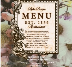 Flower restaurant menu cover vintage styles vector 02