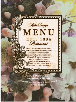 Flower restaurant menu cover vintage styles vector 02