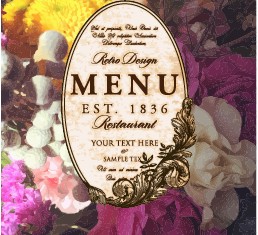 Flower restaurant menu cover vintage styles vector 03