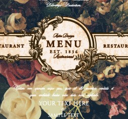 Flower restaurant menu cover vintage styles vector 04
