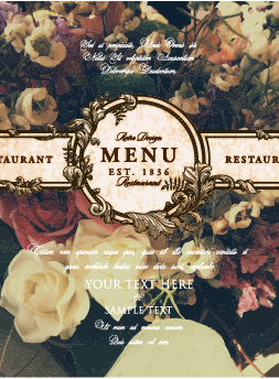 Flower restaurant menu cover vintage styles vector 04