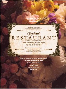 Flower restaurant menu cover vintage styles vector 05