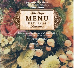 Flower restaurant menu cover vintage styles vector 06