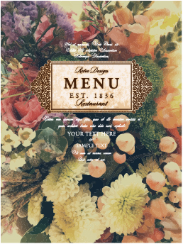 Flower restaurant menu cover vintage styles vector 06