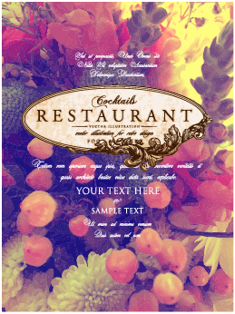 Flower restaurant menu cover vintage styles vector 07