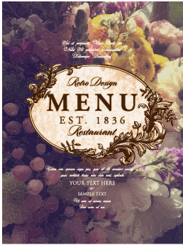 Flower restaurant menu cover vintage styles vector 08