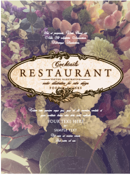 Flower restaurant menu cover vintage styles vector 10