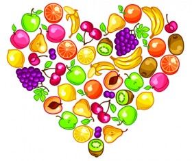 Fresh fruit with heart vector