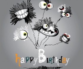 Funny cartoon character with birthday cards set vector 01